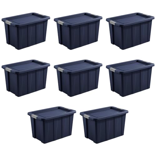 Image of Sterilite 8-Pack Storage Bins with Lids, Heavy Duty Totes, Tuff1, 30 Gallon, Dark Indigo