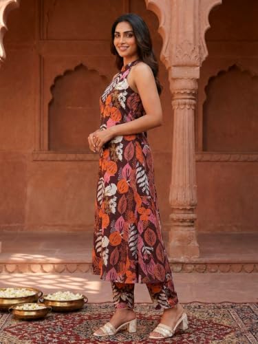 Image of OOMPH! Women's Hulter Neck Kurta & Bottom Set | Straight Kurta Outfits | Ethnic Set | Kurti Set for Woman