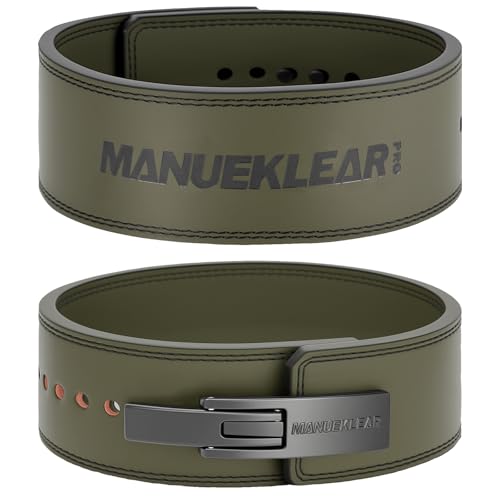 MANUEKLEAR 10mm Thick & 4inch Wide Weight Lifting Belt Lever, Lever Belt Weightlifting for Men and Women, Powerlifting Lever Gym Belt for Squat Deadlift Workout (Green, M(29-35inches))
