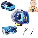 2022 Nuevo Mini Control Remoto Coche Reloj Juguetes - 2.4 GHz Lindo Reloj de Carreras de Muñeca, Carga USB Dibujos Animados RC Coche Pequeño, Juguetes de Juegos Interactivos (Azul)