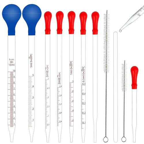 Termos Y Vasos Entrenadores, Tools Pipetas Cuentagotas de Vidrio Grueso Graduado para Fluidos y Líquidos con Tapas, Once Gotas de Vidrio Líquido Graduadas con Tapa de Goma, Barra de Agitación...