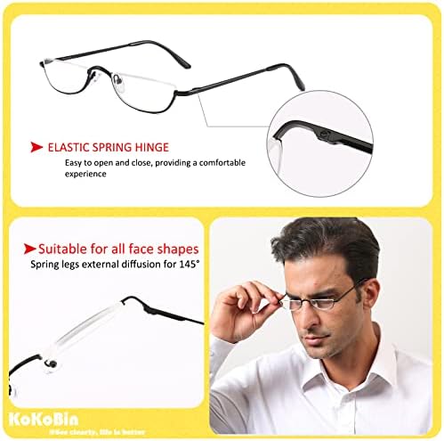 Half Reading Glasses 2 Pairs Half Rim Metal Frame Glasses Spring Hinge Readers for Men and Women, Black+Gold 2.50 - 2