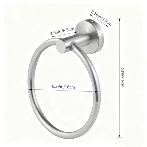 Brushed Nickel Bathroom Towel Ring, Stainless Steel Bathroom Towel Rack, Adhesive Wall Mounted Hand Towels Holder, Towel Hanger For Bathroom, Kitchen, Rv & Dorm - 2
