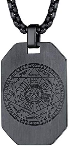 FaithHeart Personalised 7 Archangels Necklace for Man Gold/Silver/Black Sigils of Four Kings Seven Days Protection Guardian Medallion Occult Jewellery Talisman Amulets Gifts