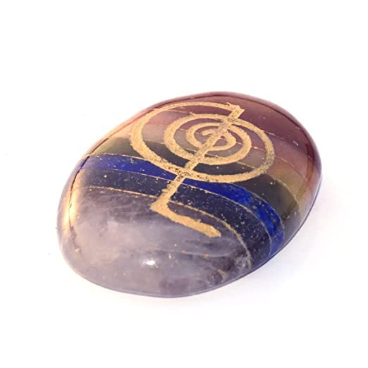 Image of Reshamm� 7 Seven Chakra Crystals Reiki Healing Stones with Cho Ku Rai Symbol Oval Stone Meditation balance chakra in the body
