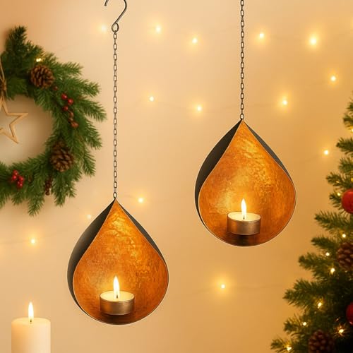 TIED RIBBONS Lot de 2 bougeoirs muraux à suspendre en fer doré | 45,7 cm | Bougeoir de Noël pour la maison, le salon, un mariage, décoration d'accentuation, Noël, décorations indiennes