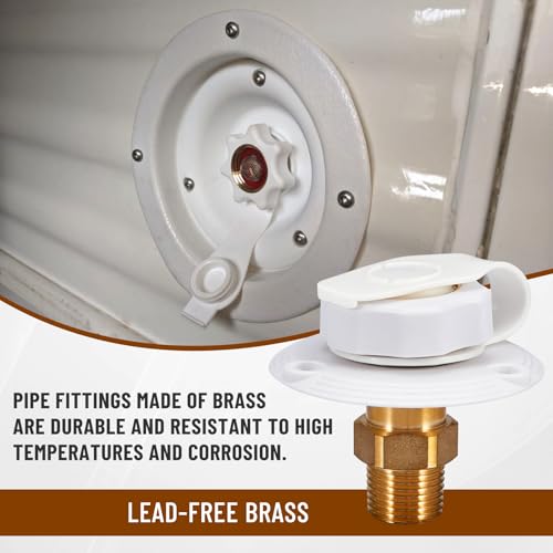 Image of RV Water Inlet Flange Brass with Check Valve 3 /4 NH Female to RV Water Inlet Replacement 1 /2 NPT Male Flush Mount Lead-free Brass Water Inlet with Dust Plug for RV Camper Motorhome
