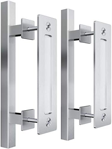 SMARTSTANDARD 2PCS 12" Pull and Flush Barn Door Handle Set, Large Rustic Two-Side Design, for Gates Garages Sheds Furniture, Stainless Steel, Square