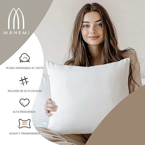 Miniatura 2 de Manemi Relleno Cojin 40x40cm, Funda De Tela Peinada Extra Suave, Almohada De Fibra Huesca Siliconada Virgen, Cojin Para Sofa O Cama - Blanco, Set 4 Unidades