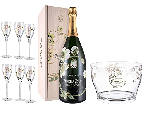 Perrier Jouët Luxury Set -Belle Epoque- 2013 Magnum + 6 Flutes in cristallo firmati dalla Maison + Esclusivo Cestello Ghiaccio Firmato