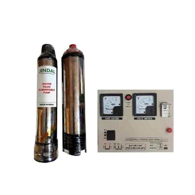 Image of 2HP 15 Stage Pure Copper Single Phase Water Filled Borewell Submersible Pump with Control Panel