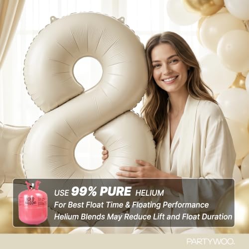 Image of PartyWoo Beige Number 8 Balloon 40 Inch 25pcs White Sand Foil Star Gold