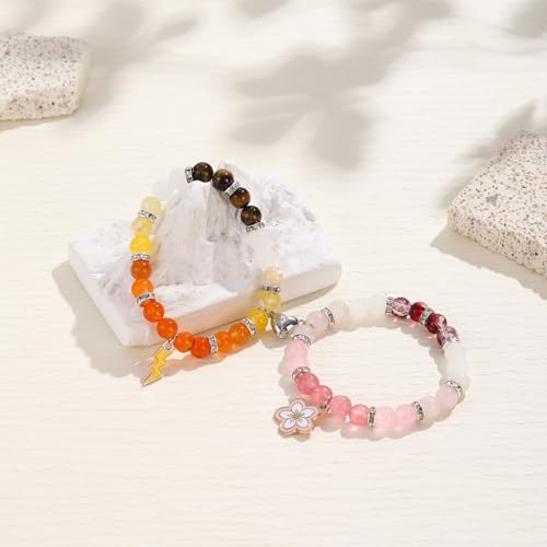 2Pcs Beaded Matching Bracelets For Couples Demon Killer Lightning Sakura Butterfly Anime Bracelets Halloween Christmas Gift2