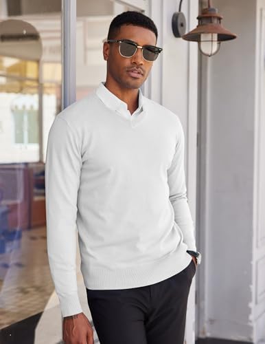 Pull homme à col v blanc idéal pour le bureau et les sorties décontractées - 2