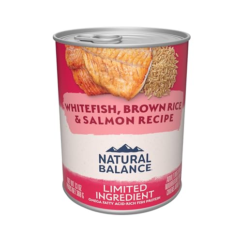 Natural Balance Limited Ingredient Adult Wet Canned Dog Food with Healthy Grains, Whitefish, Brown Rice & Salmon Recipe, 13 Ounce (Pack of 12)