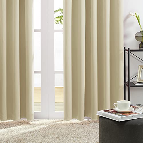 Image of Deconovo Polyresin Solid Rod Pocket Curtain, 7 Feet, Beige