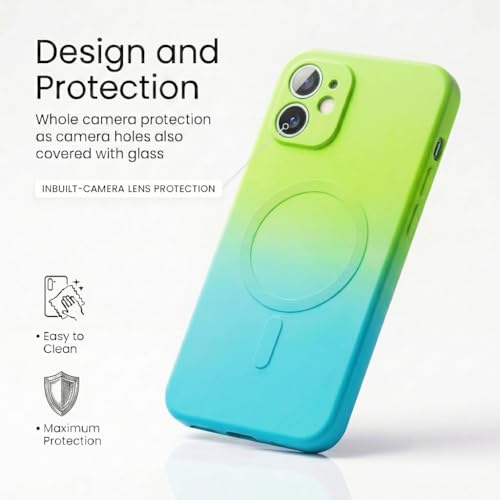 Image of amazon basics Gradient Mag-Safe Case for iPhone 11 | Soft Silicone Shockproof Cover with Camera Protection | Slim Lightweight Design | Smooth Touch & Durable - Green & Blue