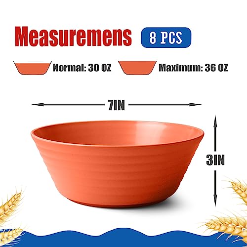 Teivio 8-Piece Lightweight Durable Snack Bowls, 36-Ounce In 7-Inch, Unbreakable Wheat Straw Cereal Bowls Pasta Bowls, Regular Series Salad Bowls For Rice, Soup, Salad, Fruit, Orange #TOP1