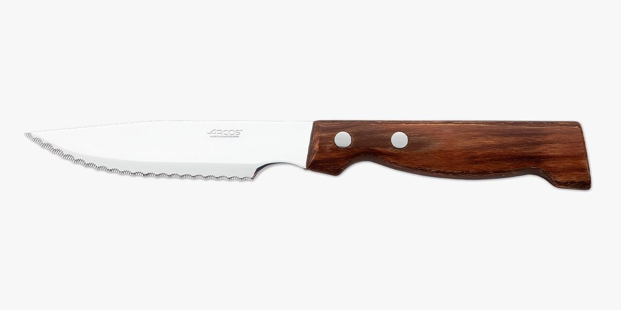 Arcos Table Knives Series – Chop Knife – 120 mm NITRUM Stainless Steel Serrated Blade – Compressed Wood Handle Brown