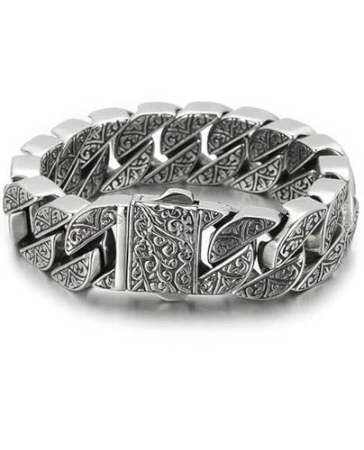 Italian Real Men Heavy S925 Sterling Silver Bracelets, Unique Luxury Vintage Style Men's Silver Bracelet, Chunk Chain Bracelets Nice Gift for My Man, Son, Boyfriend, Dad (8.6'' Grapevine)