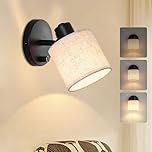Lightess Wall Light with Switch Dimmable Black Wall Sconce with Beige Linen Fabric Shade Vintage E27 40W Indoor Bedside Wall Lamp for Bedroom Living Room Hallway