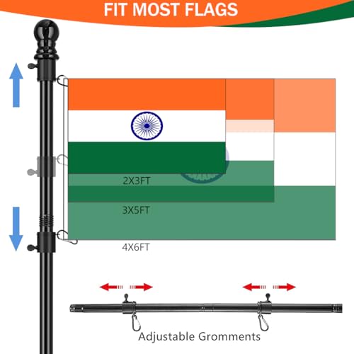 Image of HASTHIP 150CM Telescoping Metal Flag Pole - Truck Flag Pole Mount Kit - Stainless Steel Hitch Flag Pole Holder - 360 Tangle-Free & Rustproof - Universal Flag Pole for Indian Independence Day