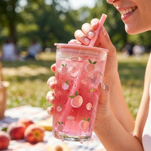Image of criterion 400ml Glass Coffee Cup with Straw and Lid - Cute Can Shaped Tumbler for Iced Coffee, Juice, Milk, Smoothies- Set of 1