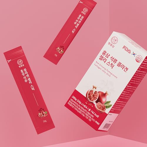 MYEONGWON Pomegranate Ginseng Collagen Jelly Sticks 280g | Korean Red Ginseng & Granatapfel | Fischkollagen mit Vitamin C | Inner Beauty Jelly Sticks 20g x 14