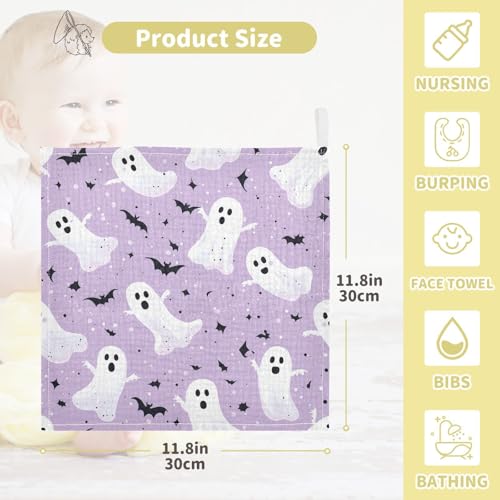 vvfelixl Ghosts and Bat Baby Burp Cloths Baby Muslin Washcloths for Boys Girls Cotton Babys Face Towel for Newborn Infants Soft and Absorbent 11.8 X 11.8 in, 5 Pack4