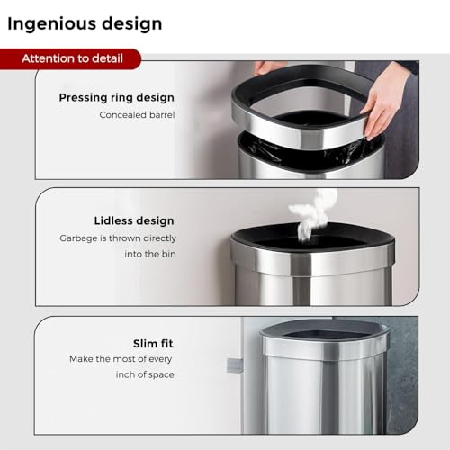 Caneca de basura cuadrada acero inoxidable 15L sin tapa miniatura 4
