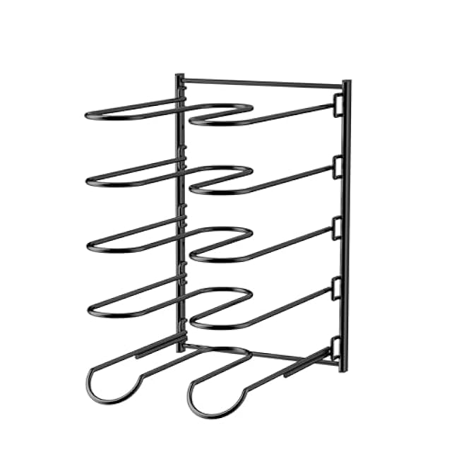 JAQ Pots and Pans Organizer, 13.18 inch Heavy Duty Pot Lids Rack Holder Adjustable Height for Muffin Tins, Baking Sheets, Skillets,Cookware,Bakeware in Cabinets Shelf Countertop Pantry-Black