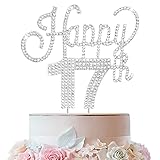 happy 17th birthday silver strass cake topper - citazioni per il 17 ° compleanno di sette anni centrotavola per torte centrotavola decorazioni segno regalo.