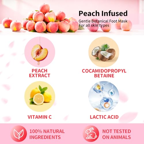 Foot Peeling Mask 5 Pairs - Foot Mask for Dry Cracked Feet, Feet Peeling Masks that Remove Dead Skin for Soft Heels (Peach) - Image 3