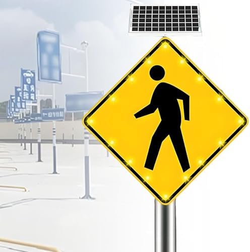 Solar-Powered Pedestrian Crossing Sign - 24in LED Traffic Signal with 16 Flashing LEDs, IP65 Waterproof Safety Alert for Enhanced Road Visibility and Protection