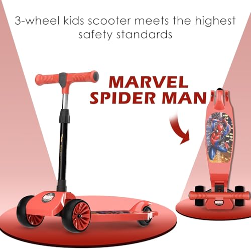 Image of Kuber Industries Marvel Black Panther Plastic Foldable 3-Wheel Kick Skating Cycle for for 3+ Years Kids | Skate Scooter Capacity Upto 45 Kgs | 4-Level Adjustable Height Skating Scooter | Black (Red)