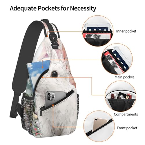 Rabbits And Floral Multi Functional Adjustable Single Shoulder Crossbody Bag,Casual Chest Bag, Suitable For Daily Travel,Unisex4