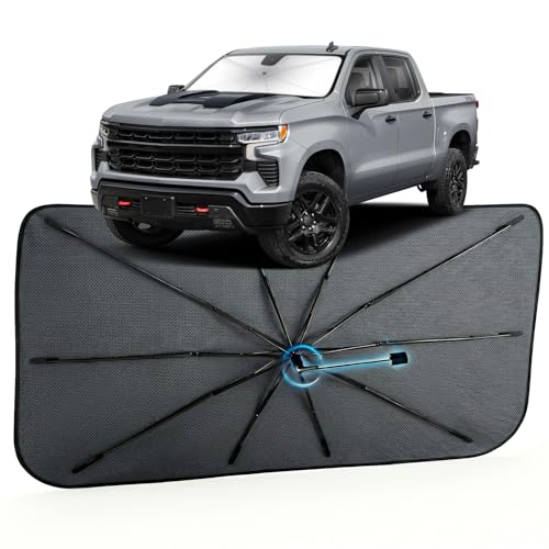Image of Car Windshield Sun Shade for Chevrolet Silverado 1500 2019-2026 -[Reflective Coated Fabric] Sunshade Umbrella for Front Window, Car Shades Sun Visor Keep Car Cool and Protects Interior, 1:1 Exact Fit