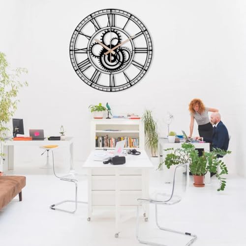 Image of Wall Clock Stylish Metal Analog Wall Clock for Living Room, Bedroom, Office, Kitchen, Home and Hall | Antique Fancy Big Size Modern Wall Watch (Black(DA-190), 40 CM)