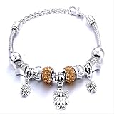 Style:Trendy LYZH  Pulseras Antiguas Originales en Forma de corazón Pulseras con dijes de búho para Mujeres Cuentas de Vidrio Marca Pulsera y Brazalete DIY joyería Regalos   imitación rodio Plateado