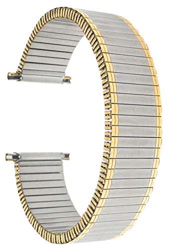Bandini 22mm Silver and Gold (Two-Tone) Tone Stainless Steel Stretch Watch Strap for Men, Straight End, Metal Expansion Watch Band, No Buckle
