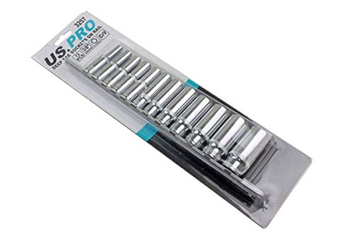 US PRO 12pc 3/8"dr Deep SAE Sockets 6 Sided Hex On Rail 3257