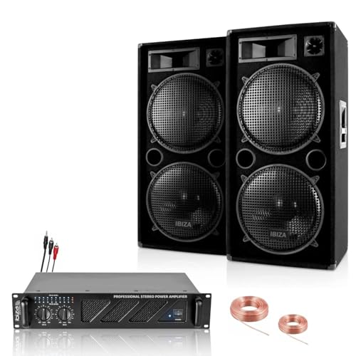 IBIZA Sound Light - Pack Sono 3960W Total - 2 Enceintes 1500W - Ampli ventilé 960W - Câbles - Animation - Mariage - Baptême - Soirée