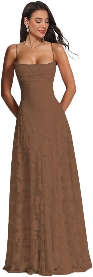 Spaghetti Strap Laces Prom Dress Floral Cowl Neck Bridesmaid Dresses Elegant Backless Long Evening Party Gown