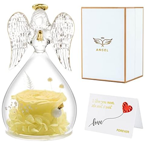 Miofula Angels Roses Gifts for Mom Grandma Gifts, Handmade Angels Figurines Preserved Real Rose Mom Birthday Gifts, Glass Angel Statues Gifts for Grandma Mother Birthday Thanksgiving Day Cover