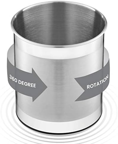 Extra Large Stainless Steel Kitchen Utensil Pot - 360° Rotating Utensil Holders - Weighted Stable Base - Utensil Storage Caddy with Removable Divider for Easy Cleaning - Utensil Holders & Organisers