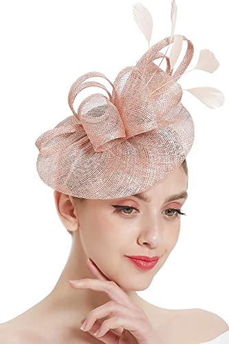 Paotit Sinamay Fascinators For Women Wedding Church Tea Party Hat Flower Kentucky Derby Hat Headband Pink, One Size #TOP5