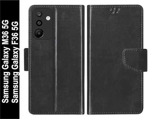 Image of SBMS Faux Leather Flip Cover for Samsung Galaxy M36 5G / Samsung Galaxy F36 5G Back Cover Case with Magnatic Closure | Inbuilt Stand | Card & Money Pocket (Black)