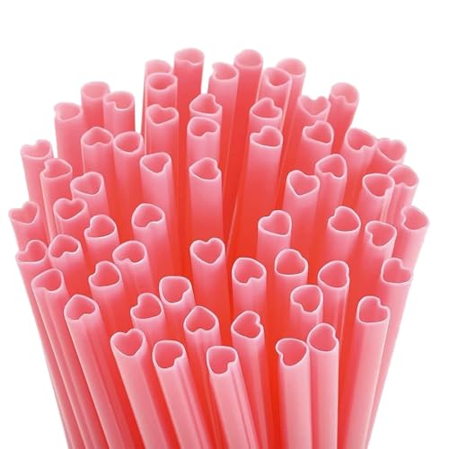 Pitillos de plástico rosa con forma de corazón, 50 unidades miniatura 6