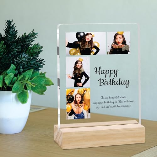 Image of Giftplease Personalized Happy Bithday Photo Plaque with Photo | Custom Friendship Gift with Wooden Stand | Best Friend Birthday Keepsake for Him or Her CS 02