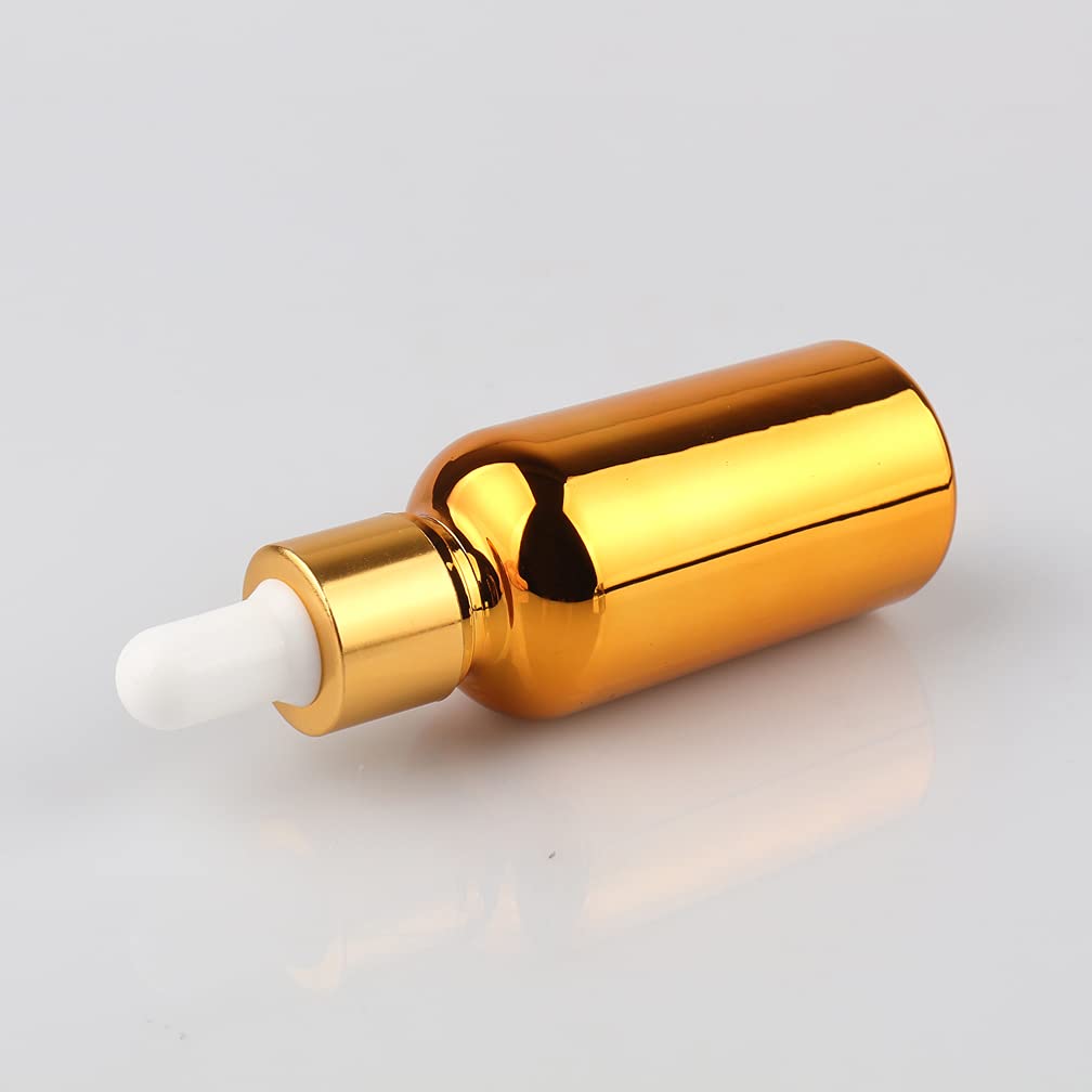 24 Pieza 30ml Oro Botellas de Cristal con Pipeta, 30 ml Frasco Cuentagotas Cristal con Tapón de Rosca Oro, Botella de Vidrio con Cuentagotas para Aceite Esencial Aromaterapia
